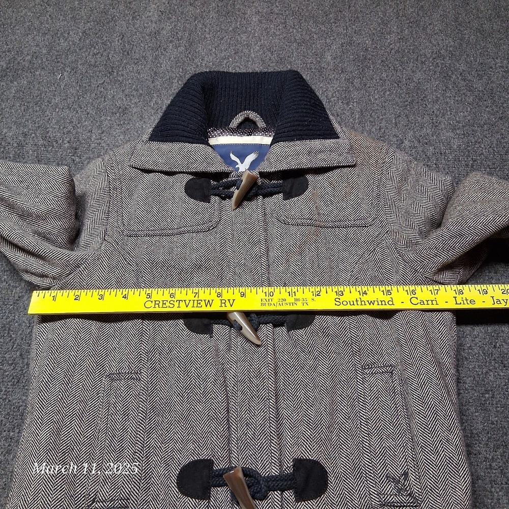 * American Eagle Herringbone Coat Women Size Small Gray Full Zip With Toggle - Picture 4 of 8